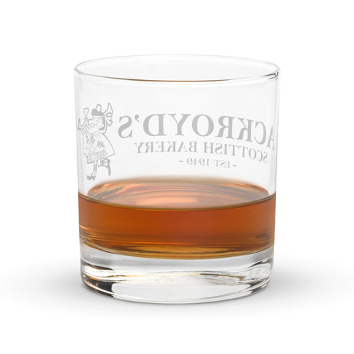 Ackroyd's Bagpiper Logo Rocks glass - Ackroyd's Scottish Bakery